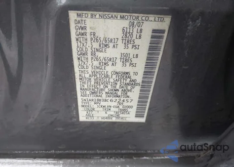 2008 Nissan Pathfinder Le from USA, damaged, VIN 5N1AR18B38C622457